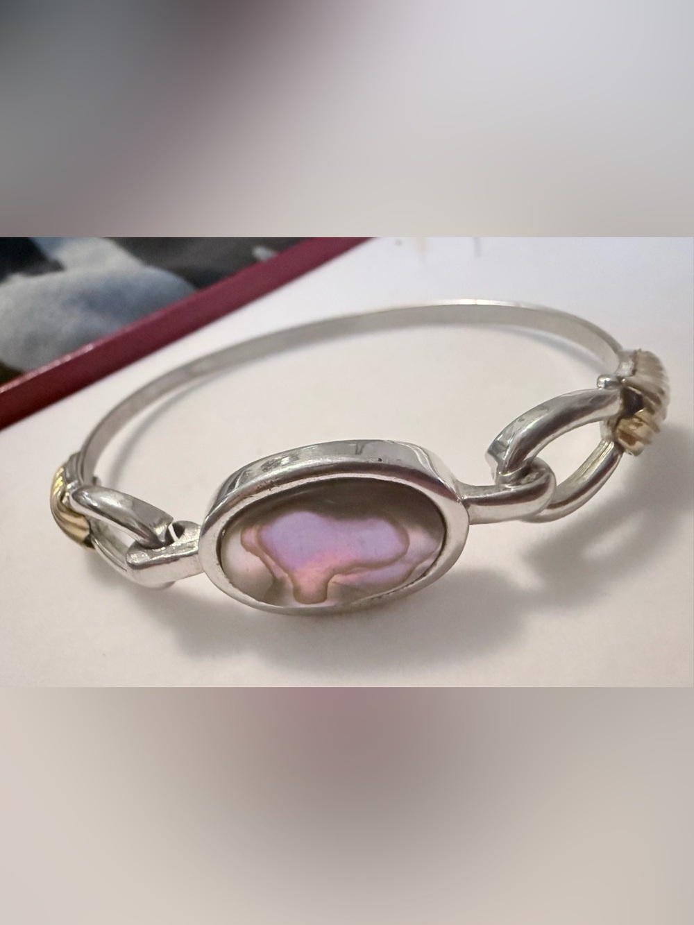 Avon Silver Bracelet with Iridescent Lavender Abalone Accent